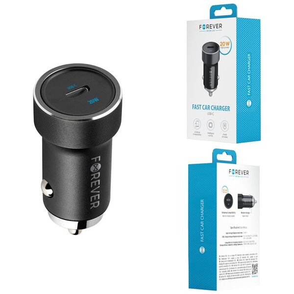 Forever CC-06 PD QC car charger 1x USB-C 20W black