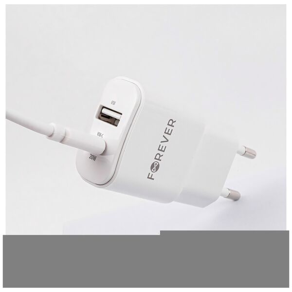 Forever TC-01-20AC PD QC charger 1x USB-C 1x USB 20W white