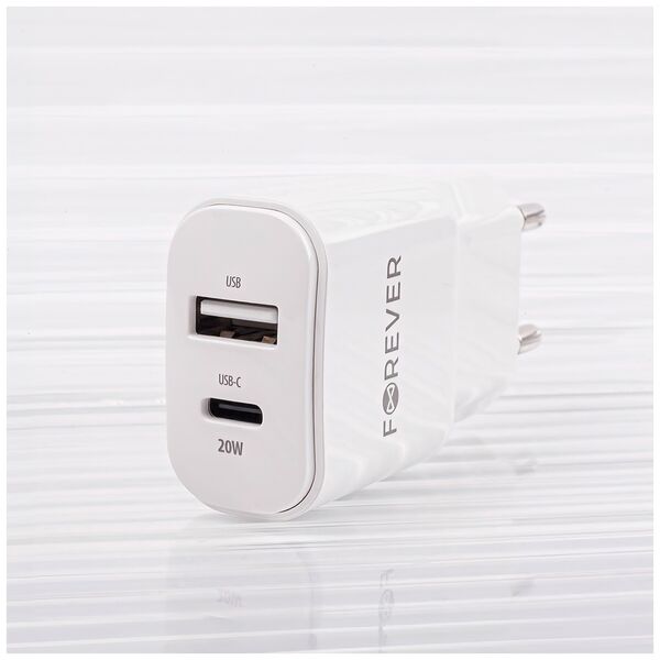 Forever TC-01-20AC PD QC charger 1x USB-C 1x USB 20W white