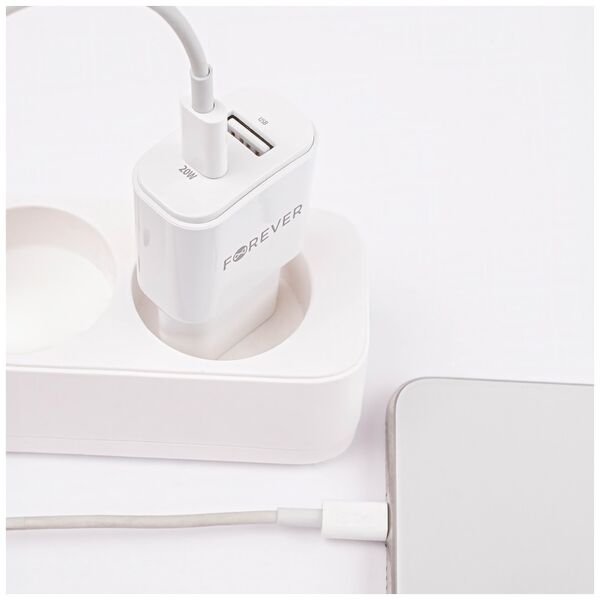 Forever TC-01-20AC PD QC charger 1x USB-C 1x USB 20W white
