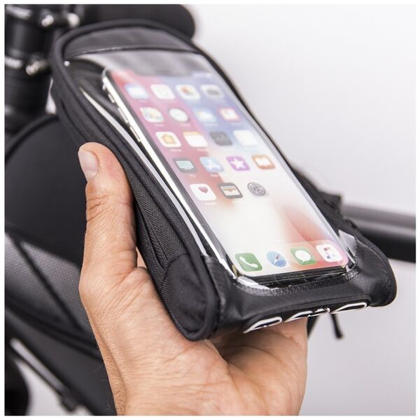 Waterproof bicycle frame bag with a removable phone case black
