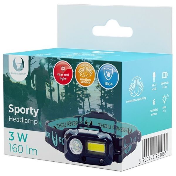 LED Headlamp Sporty XP-E 3W + COB 3W 160lm 1200mAh Forever Light