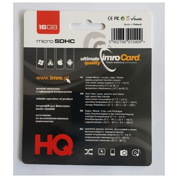 Imro memory card 16GB microSDHC cl. 6
