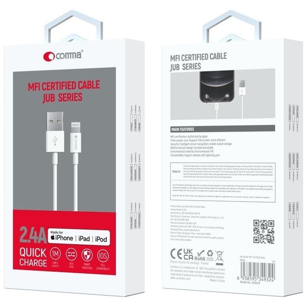 Comma cable Jub MFi USB - Lightning 2,4A 1,0m white