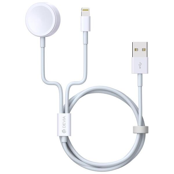 Devia cable Smart 2in1 V2 USB - Lightning white with inductive charger for Apple Watch