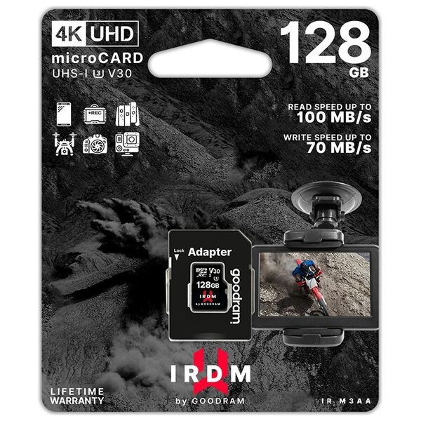 GoodRam memory card IRDM 128GB microSD UHS-I U3 V30 with adapter