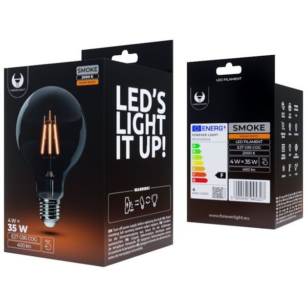 LED Bulb Filament E27 G95 4W 230V 2000K 400lm COG smoked Forever Light