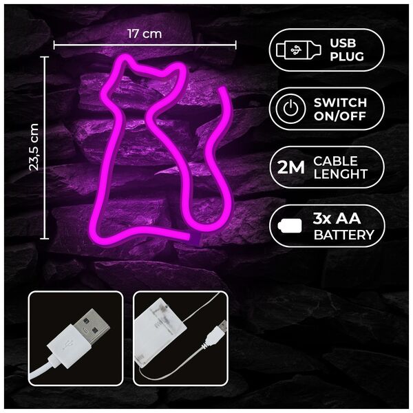 Neon LED Light CAT pink Bat + USB FLNEO4 Forever Light