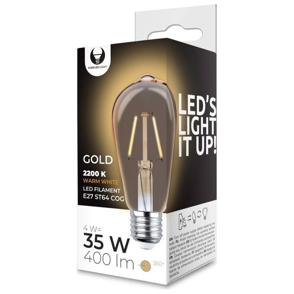 LED Bulb Filament E27 ST64 4W 230V 2200K 400lm COG gold Forever Light