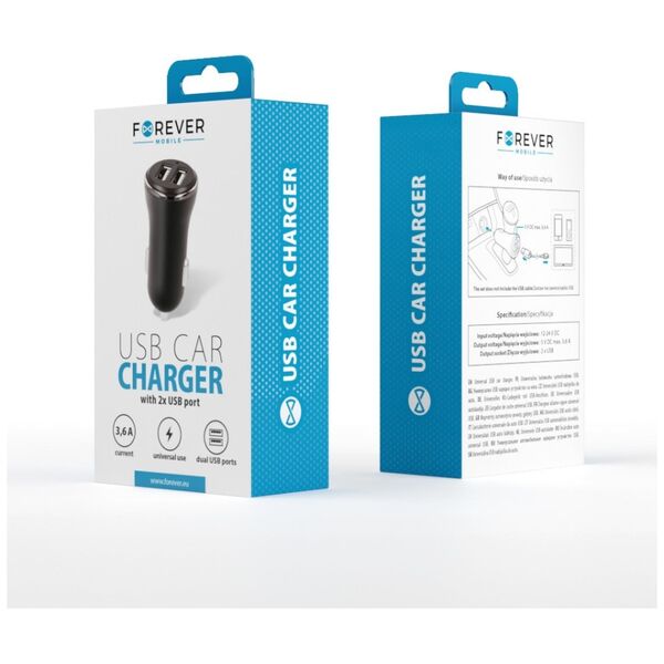 Forever CC-03 car charger 2x USB 3,6A black 5900495826992