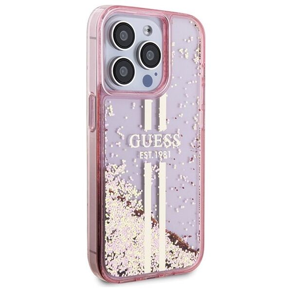 Guess case for iPhone 15 Pro 6,1&quot; GUHCP15LLFCSEGP pink HC LIQ. GLITTER GOLD STRIPES 3666339223687