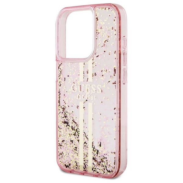 Guess case for iPhone 15 Pro 6,1&quot; GUHCP15LLFCSEGP pink HC LIQ. GLITTER GOLD STRIPES 3666339223687