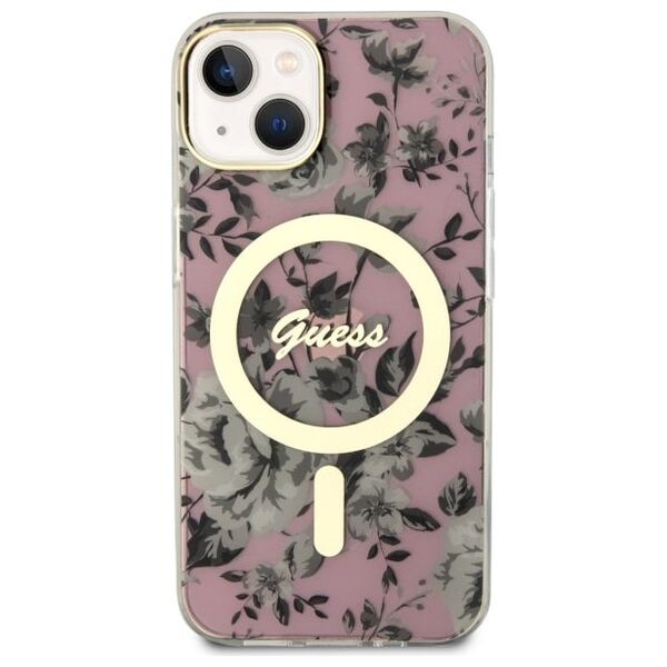 Guess case for iPhone 14 6,1&quot; GUHMP14SHCFWSP pink hardcase Magsafe IML Flower 3666339115555