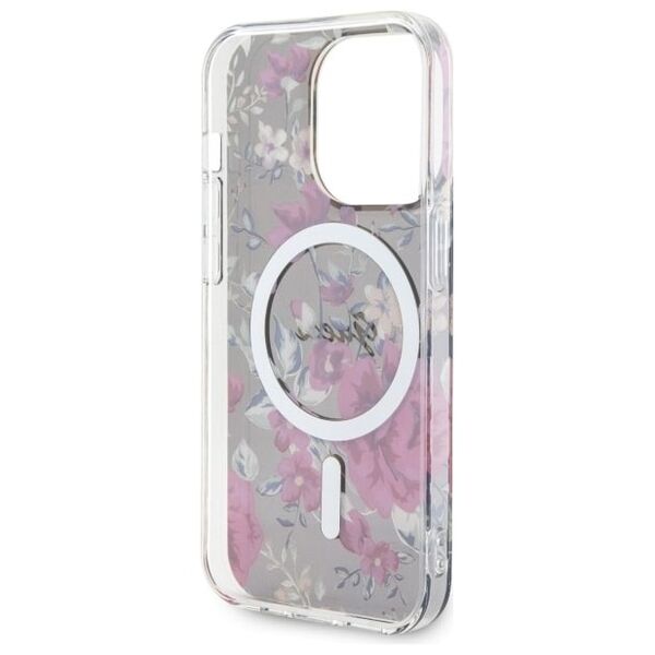 Guess case for iPhone 14 Pro 6,1&quot; GUHMP14LHCFWSA khaki hardcase Magsafe IML Flower 3666339115616