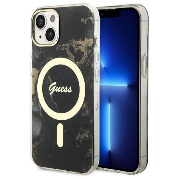 Guess case for iPhone 14 6,1&quot; GUHMP14SHTMRSK black hardcase Magsafe IML Golden Marble 3666339115753