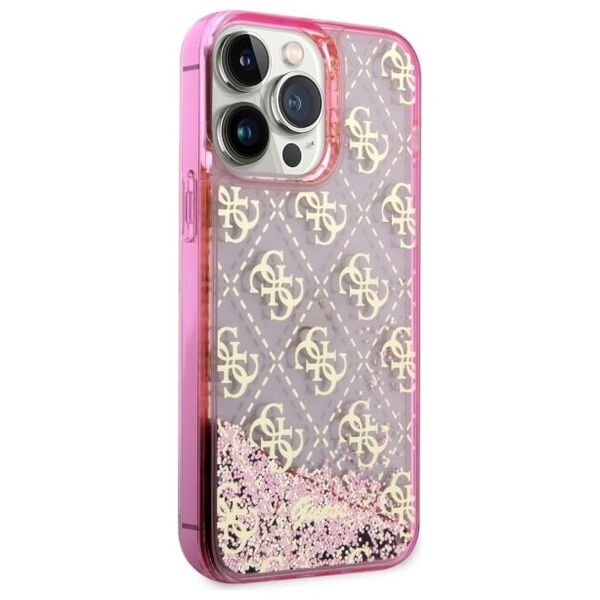 Guess case for iPhone 14 Pro 6,1&quot; GUHCP14LLC4PSGP pink hardcase Liquid Glitter 4G Translucent 3666339116255