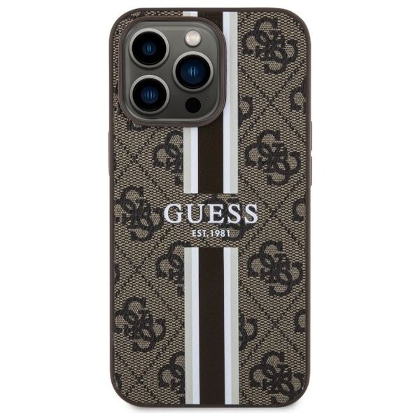 Guess case for iPhone 13 Pro 6,1&quot; GUHMP13LP4RPSW brown harcase Magsafe 4G Printed Stripes 3666339119751