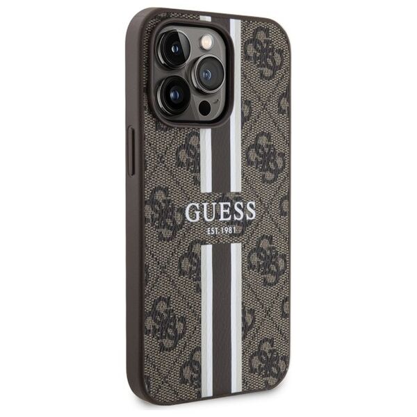 Guess case for iPhone 13 Pro 6,1&quot; GUHMP13LP4RPSW brown harcase Magsafe 4G Printed Stripes 3666339119751