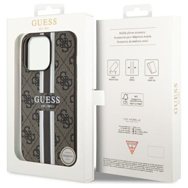 Guess case for iPhone 13 Pro 6,1&quot; GUHMP13LP4RPSW brown harcase Magsafe 4G Printed Stripes 3666339119751