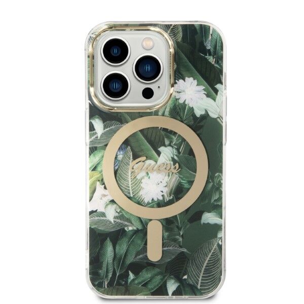 Guess set case + charger for iPhone 14 Pro Max 6,7&quot; GUBPP14XHJEACSA green hard case Jungle MagSafe 3666339103286