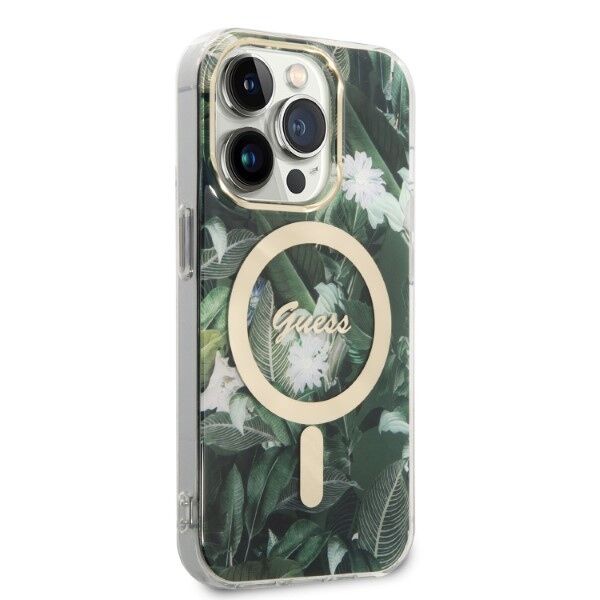 Guess set case + charger for iPhone 14 Pro Max 6,7&quot; GUBPP14XHJEACSA green hard case Jungle MagSafe 3666339103286