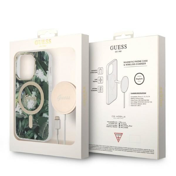Guess set case + charger for iPhone 14 Pro Max 6,7&quot; GUBPP14XHJEACSA green hard case Jungle MagSafe 3666339103286