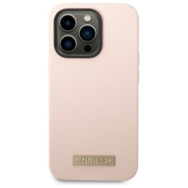 Guess case for iPhone 14 Pro Max 6,7&quot; GUHMP14XSBPLP pink hard case Liquid Silicone Logo Plate MagSafe 3666339070335