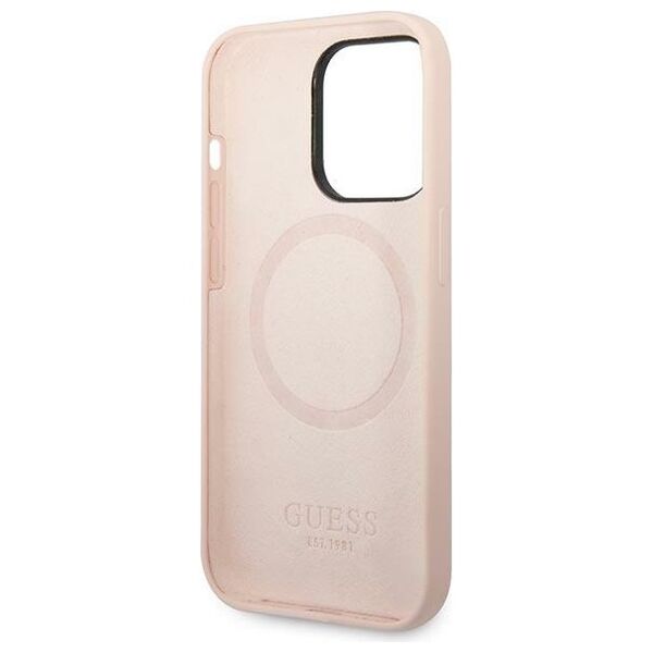 Guess case for iPhone 14 Pro Max 6,7&quot; GUHMP14XSBPLP pink hard case Liquid Silicone Logo Plate MagSafe 3666339070335
