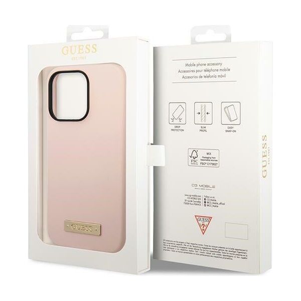 Guess case for iPhone 14 Pro Max 6,7&quot; GUHMP14XSBPLP pink hard case Liquid Silicone Logo Plate MagSafe 3666339070335