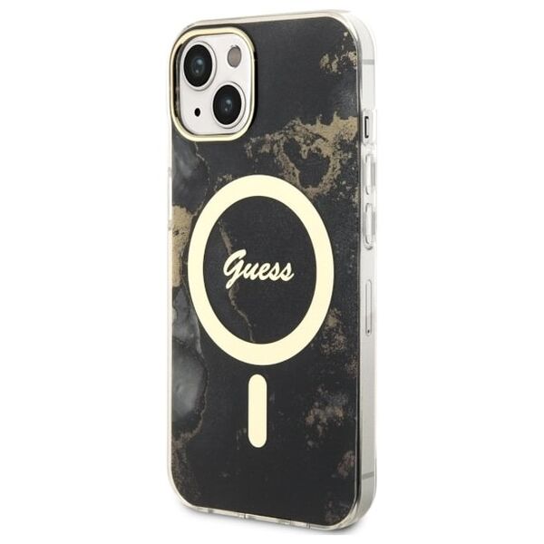 Guess case for iPhone 14 Plus 6,7&quot; GUHMP14MHTMRSK black hard case Golden Marble MagSafe 3666339115760