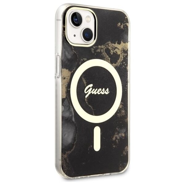Guess case for iPhone 14 Plus 6,7&quot; GUHMP14MHTMRSK black hard case Golden Marble MagSafe 3666339115760