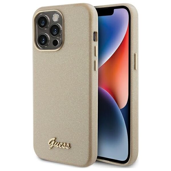 Guess case for iPhone 15 Pro 6.1&quot; GUHCP15LPGMCSD gold hardcase Glitter Glossy Script 3666339155506