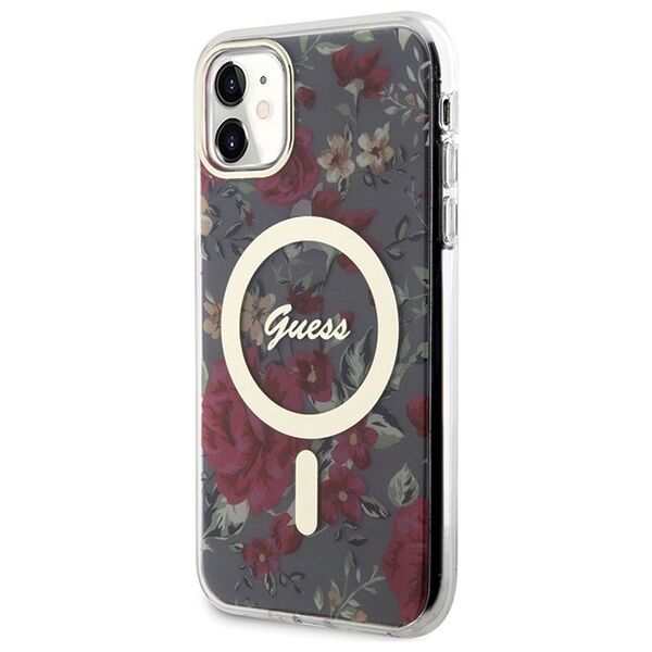 Guess case for iPhone 11 / Xr 6.1&quot; GUHMN61HCFWSA khaki hardcase Flower MagSafe 3666339126759