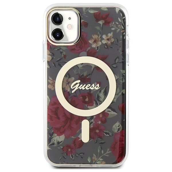 Guess case for iPhone 11 / Xr 6.1&quot; GUHMN61HCFWSA khaki hardcase Flower MagSafe 3666339126759