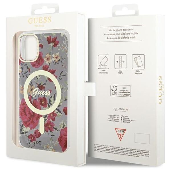 Guess case for iPhone 11 / Xr 6.1&quot; GUHMN61HCFWSA khaki hardcase Flower MagSafe 3666339126759