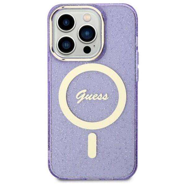 Guess case for iPhone 11 / Xr 6.1&quot; GUHMN61HCMCGU purple hardcase Glitter Gold MagSafe 3666339125608