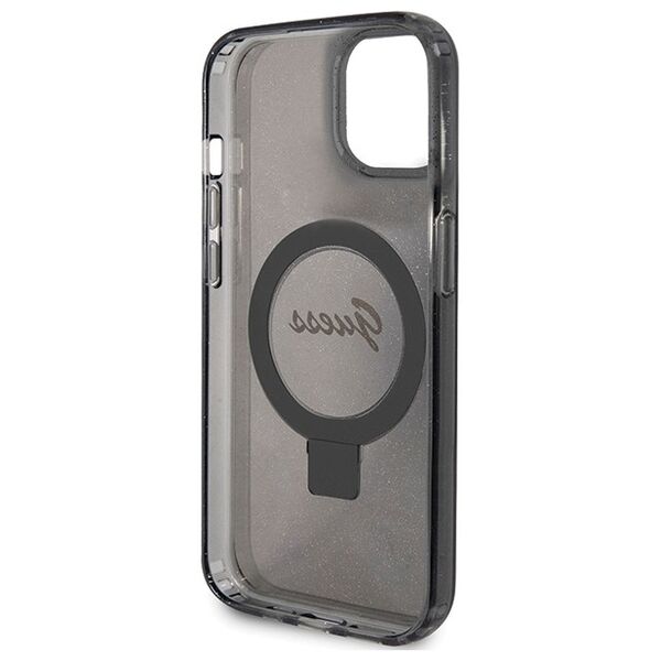 Guess case for iPhone 15 Plus 6,7&quot; GUHMP15MHRSGSK black HC RING STAND MAGSAFE SCRIPT LOGO GLITTER 3666339156336