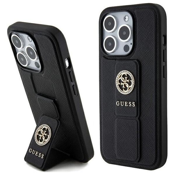 Guess case for iPhone 15 Pro 6,1&quot; GUHCP15LPGSSADK black HC GRIPSTAND SAFFIANO 4G STRASS 3666339198435