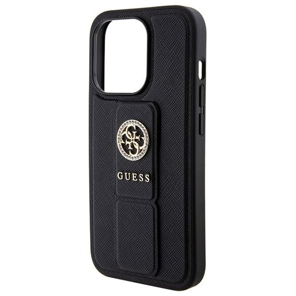Guess case for iPhone 15 Pro 6,1&quot; GUHCP15LPGSSADK black HC GRIPSTAND SAFFIANO 4G STRASS 3666339198435
