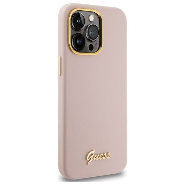 Guess case for iPhone 15 Pro 6,1&quot; GUHCP15LSMBSLP pink HC SILICONE SCRIPT METAL LOGO & FRAME 3666339149208