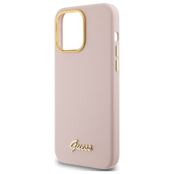 Guess case for iPhone 15 Pro 6,1&quot; GUHCP15LSMBSLP pink HC SILICONE SCRIPT METAL LOGO & FRAME 3666339149208