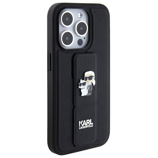 Karl Lagerfeld case for iPhone 15 Pro 6,1&quot; KLHCP15LGSAKCPK black HC GRIPSTAND SAFFIANO KC PINS 3666339206895