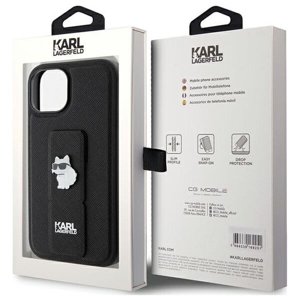Karl Lagerfeld case for iPhone 15 Plus 6,7&quot; KLHCP15MGSACHPK black HC GRIPSTAND SAFFIANO CHOUPETTE PINS 3666339207441
