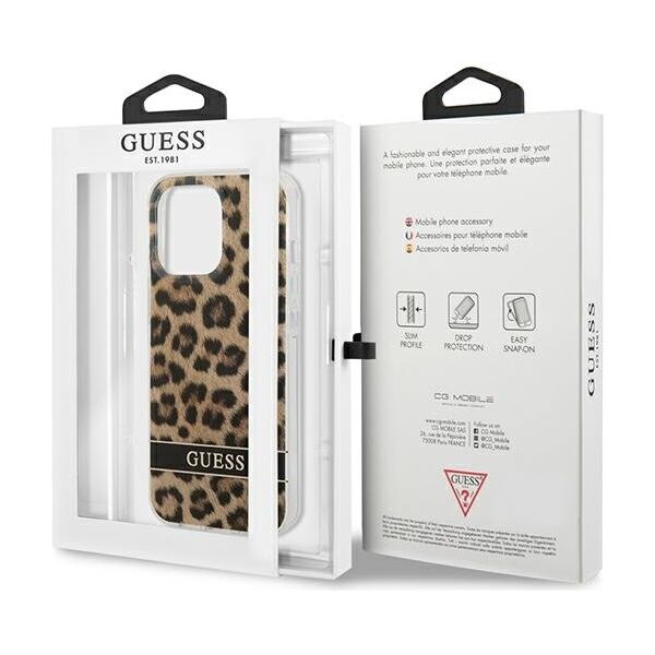 Guess case for IPhone 13 Pro 6,1&quot; GUHCP13LHSLEOW hard case brown Leopard Electro Stripe 3666339047382