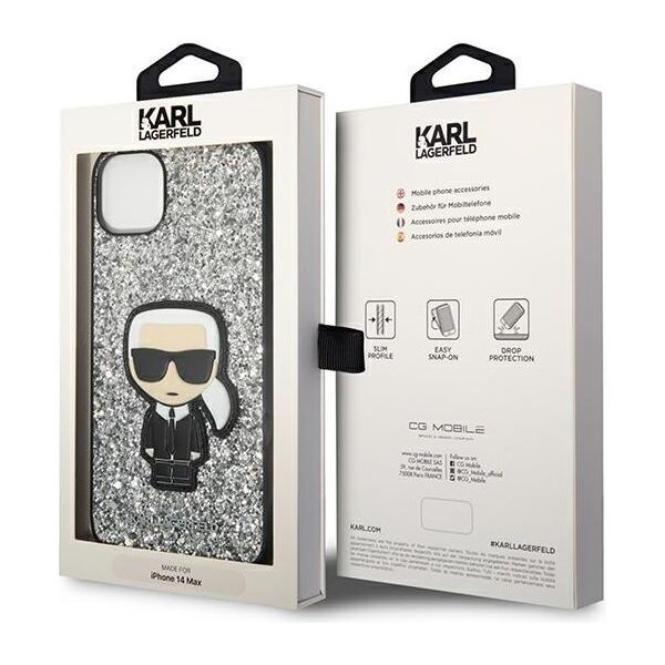 Karl Lagerfeld case for iPhone 14 Pro Max 6,7&quot; KLHCP14XGFKPG silver HC Glitter Flakes Ikonik 3666339077426