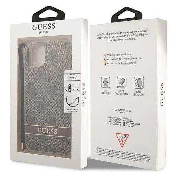 Guess case for iPhone 14 Pro Max 6,7&quot; GUOHCP14XH4STW brown HC PC/TPU Print 4G Cord 3666339093860