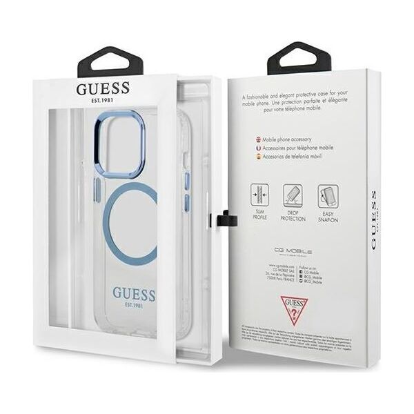 Guess case for iPhone 13 Pro / 13 6,1&quot; GUHMP13LHTRMB blue hard case Metal Outline Magsafe 3666339057237