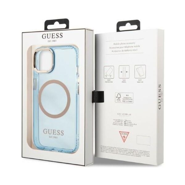 Guess case for iPhone 13 Pro / 13 6,1&quot; GUHMP13LHTCMB blue hard case Gold Outline Translucent MagSafe 3666339056995