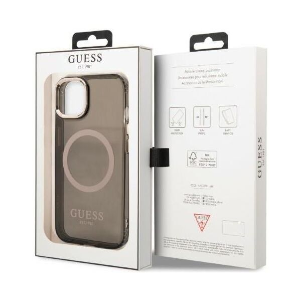 Guess case for iPhone 13 Pro Max 6,7&quot; GUHMP13XHTCMK black hard case Gold Outline Translucent MagSafe 3666339057046