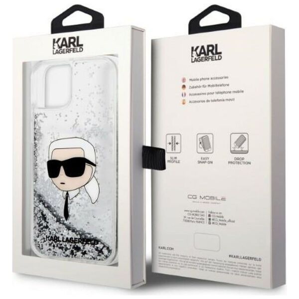 Karl Lagerfeld case for iPhone 14 Plus 6,7&quot; KLHCP14MLNKHCH silver hardcase Liquid Glitter NFT Karl's Head 3666339086855